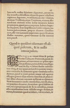 Quod in quolibet idiomate est aliquid pulcrum, & in nullo omnia pulcra.