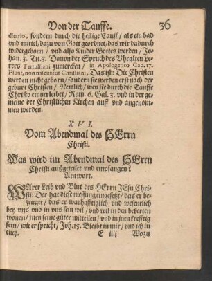 XVI. Vom Abendmal des Herrn Christi.