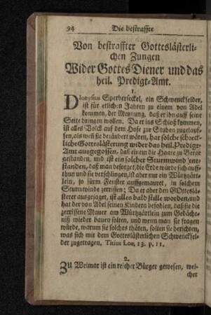 Von bestraffter Gotteslästerlichen Zungen Wider Gottes Diener und das heil. Predigt-Amt.