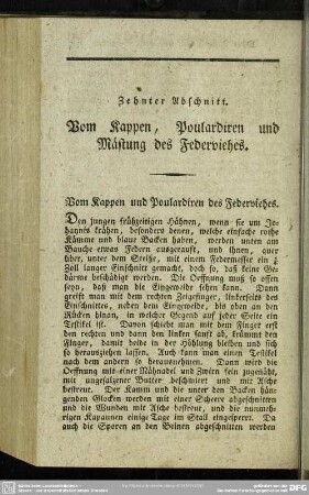 Zehnter Abschnitt. Vom Kappen, Poulardiren und Mästung des Federviehes