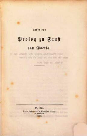 Ueber den Prolog zu Faust von Goethe