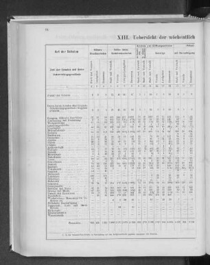 XIII. Uebersicht der wöchentlich ertheilten Unterrichtsstunden.