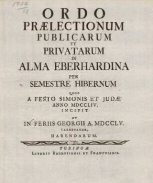 Vorlesungsverzeichnis 1754/55