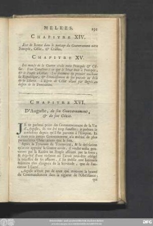 Chapitre XVI. D'Auguste, de son Gouvernement, & de son Génie.