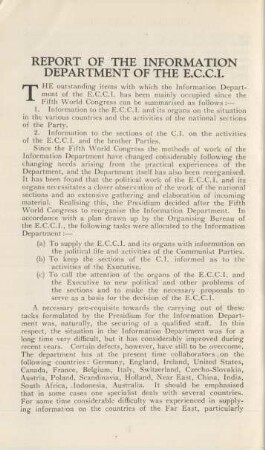 Report Of The Information Department Of The E.C.C.I.