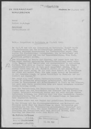Ötisheim mit Corres, Schönenberg und Erlenbach: Inspektionsbericht 1962