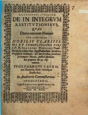 Assertiones iur. de in integrum restitutionibus