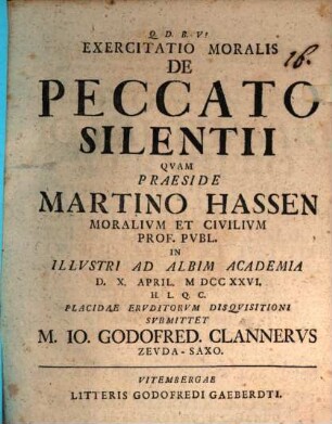 Exercitatio mor. de peccato silentii