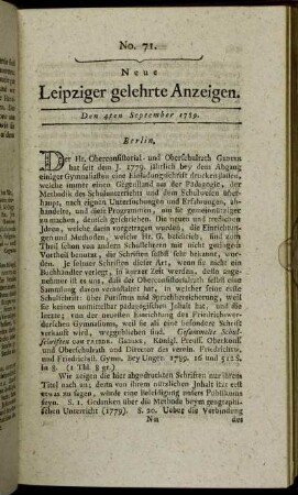 No. 71. Den 4ten September 1789.