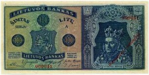 Geldschein, 100 litų, 1922
