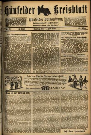 Zweite Ausgabe vom Samstag, den 14. Juni 1930.