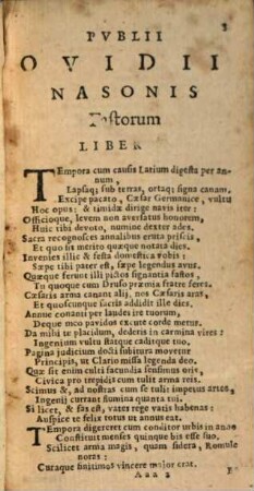Pvblii Ovidii Nasonis Opervm Tomvs ..., 3. ... quo continentur Fastorum Libri VI. Tristium Libri V. De Ponto Libri IV. Dirae in Ibin. Halieuticon fragmentum