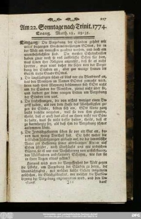 Am 22. Sonntage nach Trinit. 1774. Evang. Matth. 18, 23 - 35.
