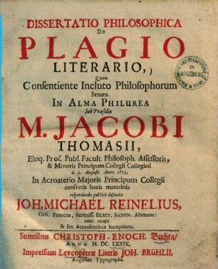 Dissertatio Philosophica De Plagio Literario