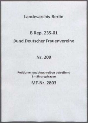 Petitionen und Anschreiben betreffend Ernährungsfragen