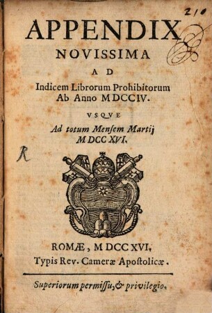 Appendix novissima ad indicem librorum prohibitorum ab anno 1704 - 1716