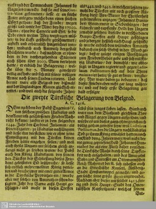 Die zweyte Türckische Belagerung von Belgrad A.C. 1456