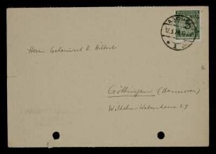 Nr. 45: Postkarte von Otto Blumenthal an David Hilbert, Aachen, 16.3.1924