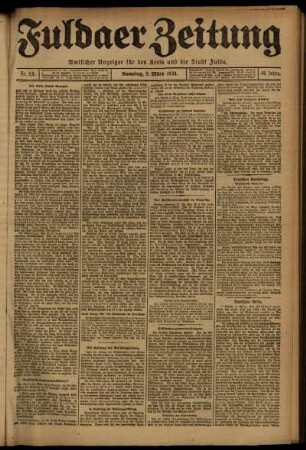 Erste Ausgabe vom Samstag, den 05. März 1921.