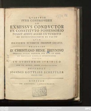 Qvaestio Ivris Controversi An Exmissvs Condvctor Ex Constitvto Possessorio Possit Adhvc Agere Ex Vendito Ad Retrovendendvm Ex Pacto