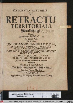 Exercitatio Academica De Retractu Territoriali, Marcklosung