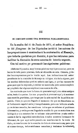 III - Mi Discurso Sobre Una Enmienda Parlamentaria