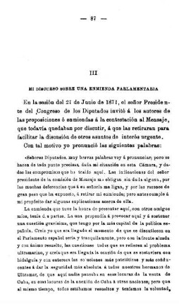 III - Mi Discurso Sobre Una Enmienda Parlamentaria