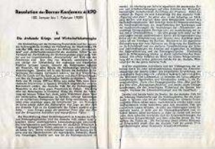 Kommunistische Tarnschrift mit der Resolution der "Berner" Konferenz der KPD 1939 in Moskau in neutralem Umschlag