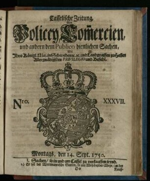 Nro. XXXVII, Montags, den 14. Sept. 1750