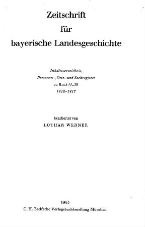 Zeitschrift für bayerische Landesgeschichte : ZBLG. 20,a, [20, a]. 1965
