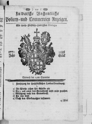 38tes Stück, Ausgabe vom 19. September 1770