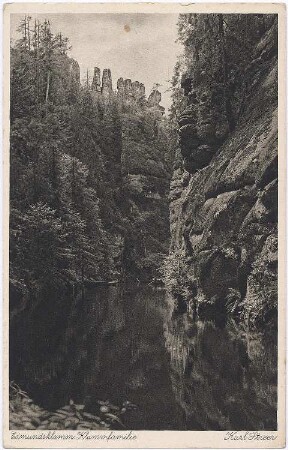 Hrensko (Herrnskretschen)-Soutesky Kamenice (Kamnitzklammen). Edmundsklamm, Ansichtskarte