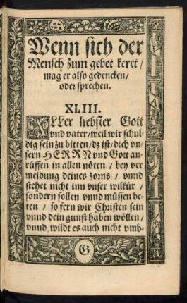 Wenn sich der Mensch zum gebet keret/ mag er also gedencken/ oder sprechen. XLIII.