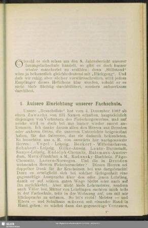1. Äussere Einrichtung unserer Fachschule