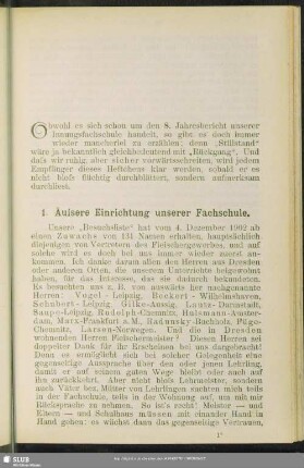 1. Äussere Einrichtung unserer Fachschule