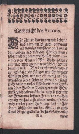 Vorbericht des Autoris