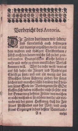 Vorbericht des Autoris