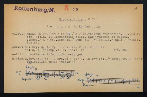 Missa de Requiem in Eb : a IV. Vocibus ordinariis, II. Violinis, Viola, II Clarinettis oblig., II. Cornibus oblig. cum Tympanis et Organo