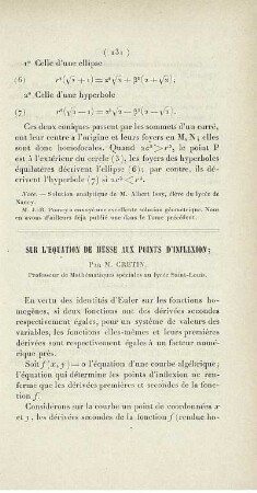 Sur l'équation de Hesse aux points d'inflexion.