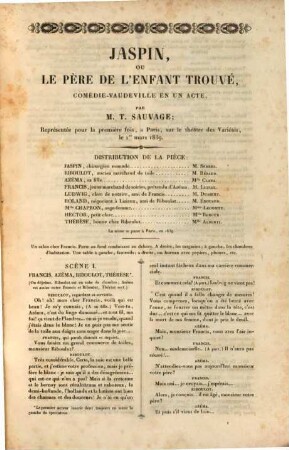 Jaspin, ou le père de l'enfant trouvé : comédie-vaudeville en un acte