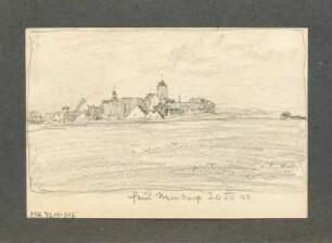 Dorfkirche, Neindorf Monatskonkurrenz Oktober 1909: Perspektivische Ansicht des Dorfes