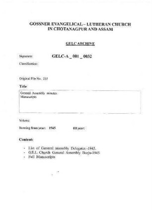 General Assembly Minutes Manuscripts