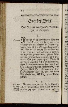 Sechster Brief. Des Orcans zerstörende Wirkungen zu Cantzow.