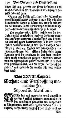 Das XXVIII. Capitel. Verhalt- und Verstopffung monatlicher Zeit. Suppressio Mensium.