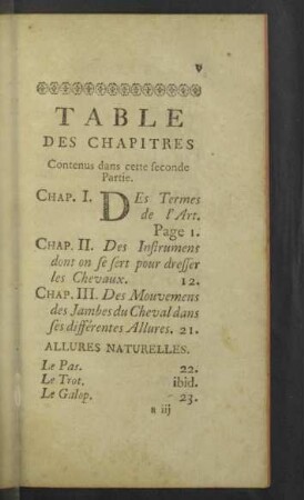 Table des chapitres
