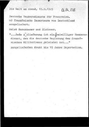 Auslieferung französischer Deserteure durch Deutschland