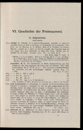 VI. Geschichte der Freimaurerei.