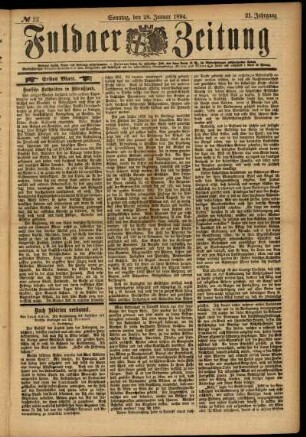 Erste Ausgabe vom Sonntag, den 28. Januar 1894.