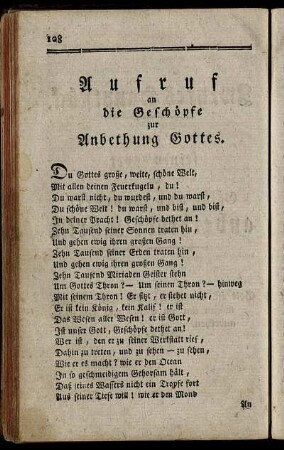 Aufruf an die Geschöpfe zur Anbethung Gottes.