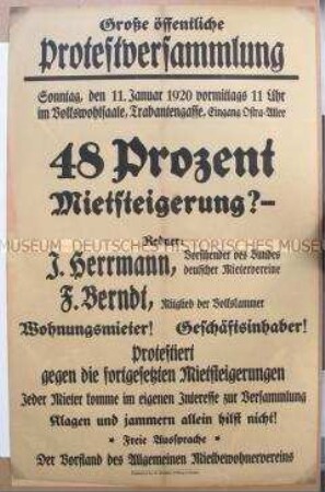 Maueranschlag mit dem Aufruf zu einer Protestveranstaltung gegen Mietsteigerungen